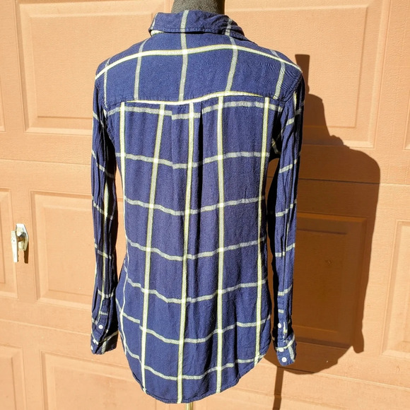 Stylus Blue White Lime Green Plaid Flannel Buttondown Top Women's Size Medium - Picture 13 of 15